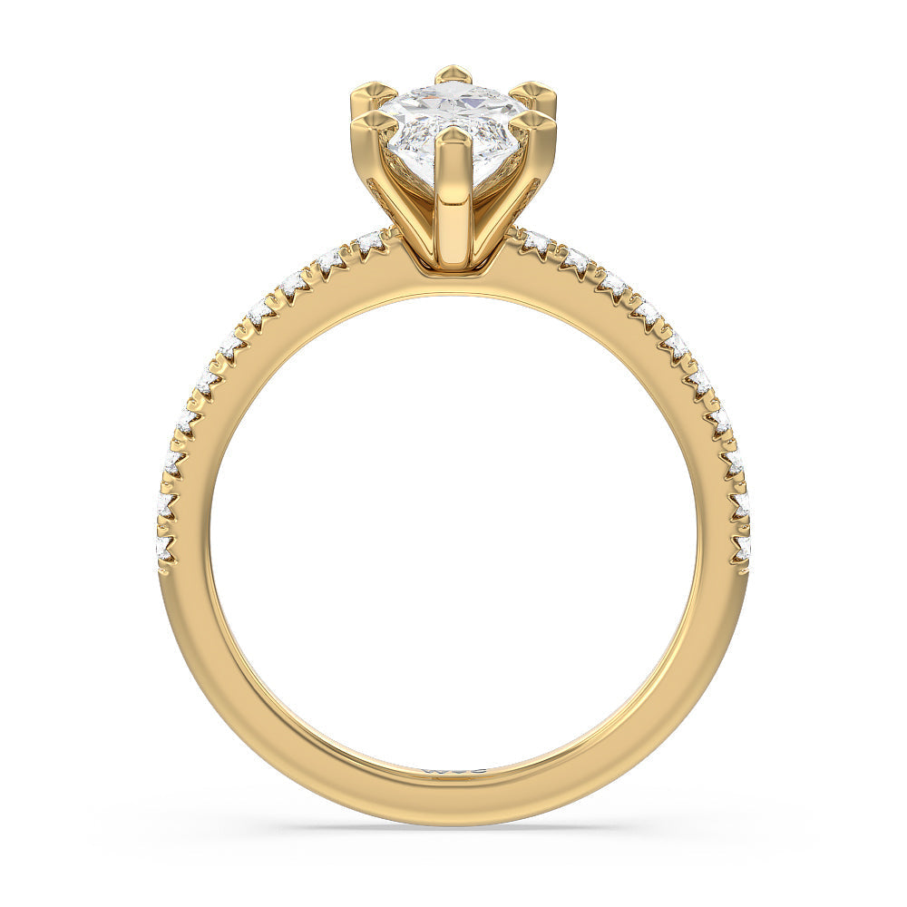 Vela Medi French Set Diamond Engagement Ring with Marquise Cut Diamond in 14KT Yellow Gold view 2
