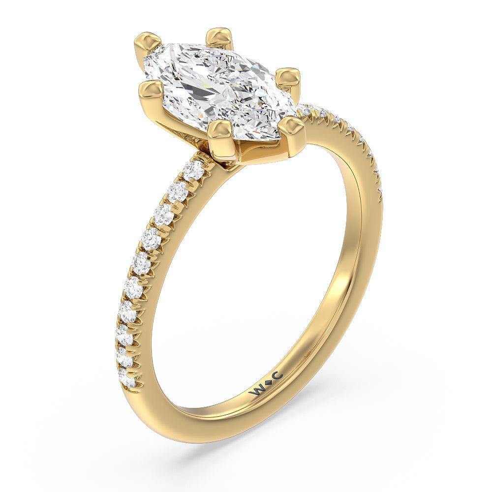 Vela Medi French Set Diamond Engagement Ring with Marquise Cut Diamond in 14KT Yellow Gold view 3
