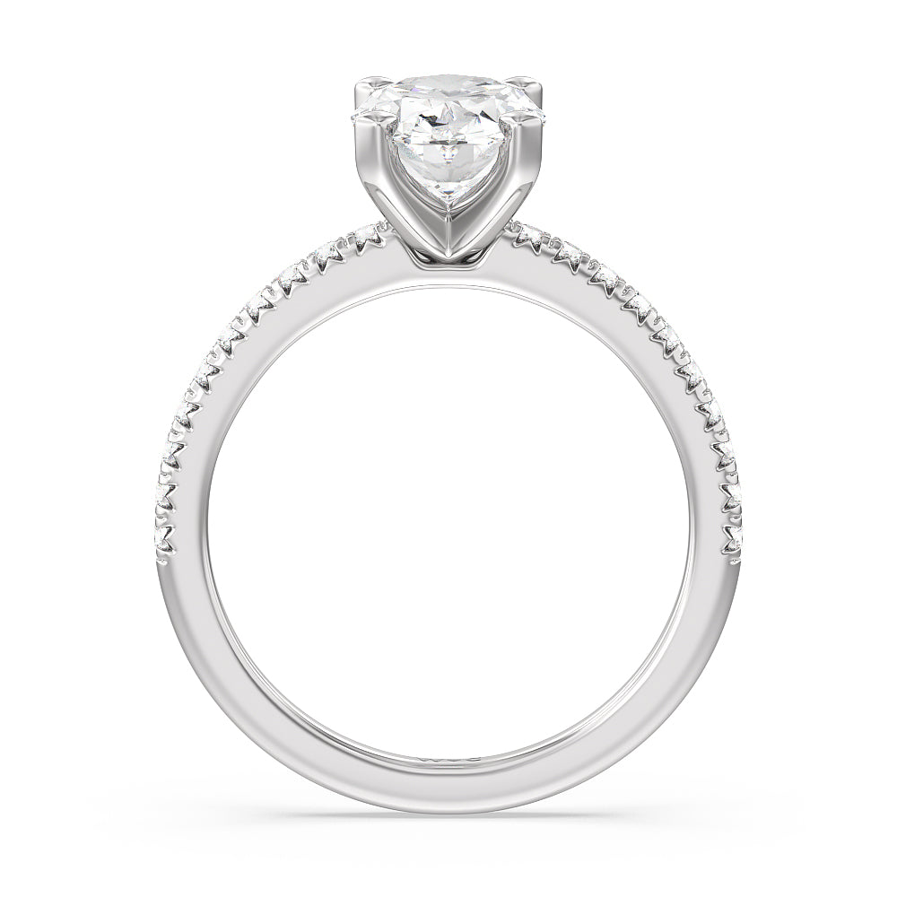 Vela Medi French Set Diamond Engagement Ring with Oval Cut Diamond in 14KT Platinum view 2
