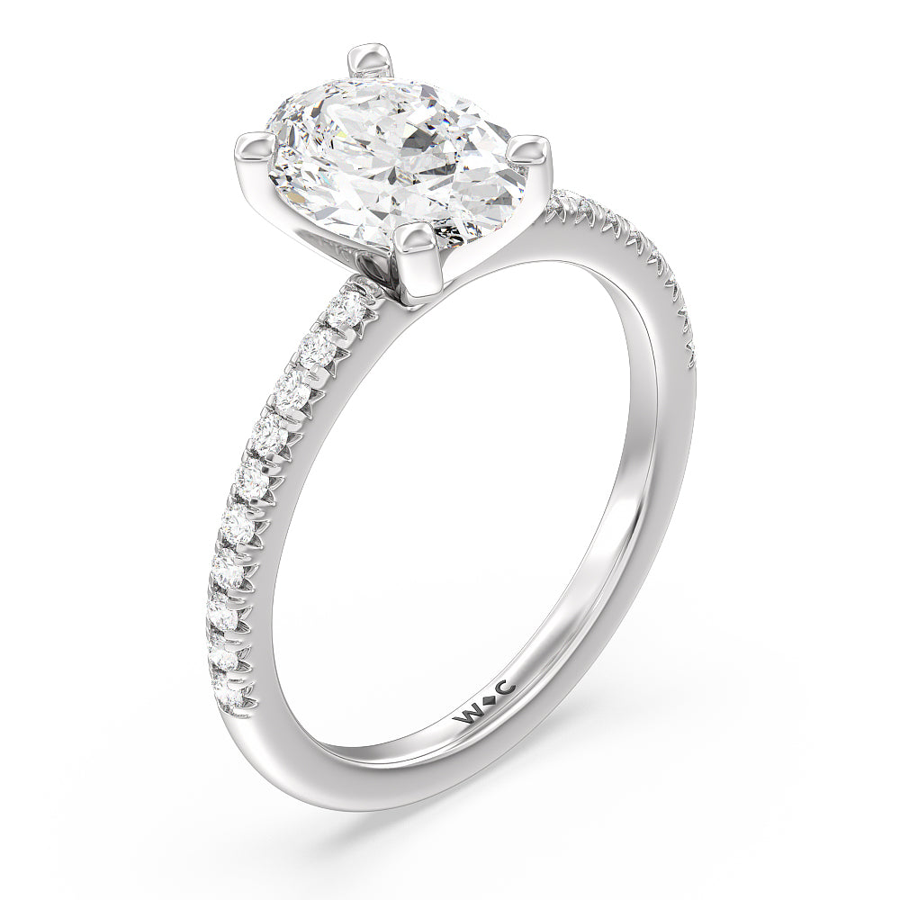 Vela Medi French Set Diamond Engagement Ring with Oval Cut Diamond in 14KT Platinum view 3
