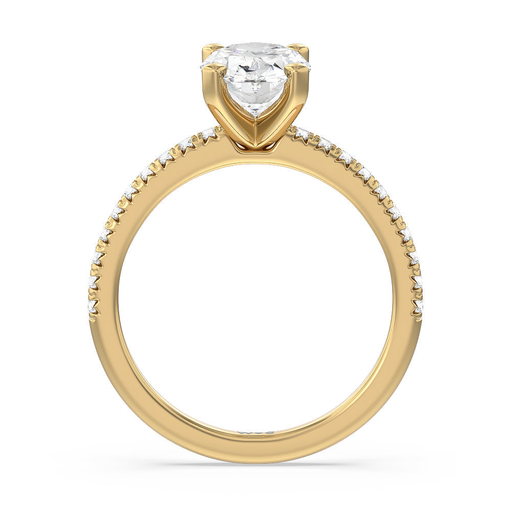 Vela Medi French Set Diamond Engagement Ring with Oval Cut Diamond in 14KT Yellow Gold view 2
