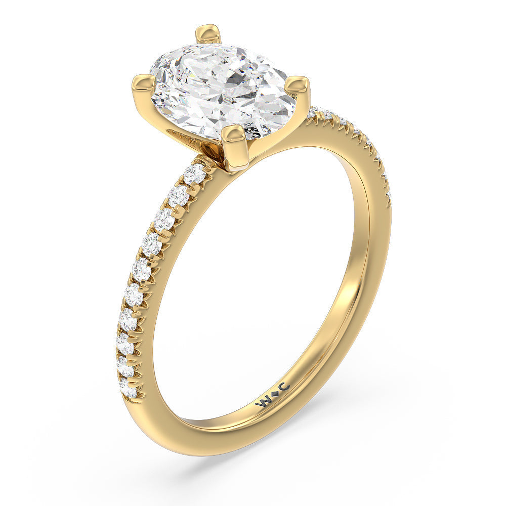Vela Medi French Set Diamond Engagement Ring with Oval Cut Diamond in 14KT Yellow Gold view 3
