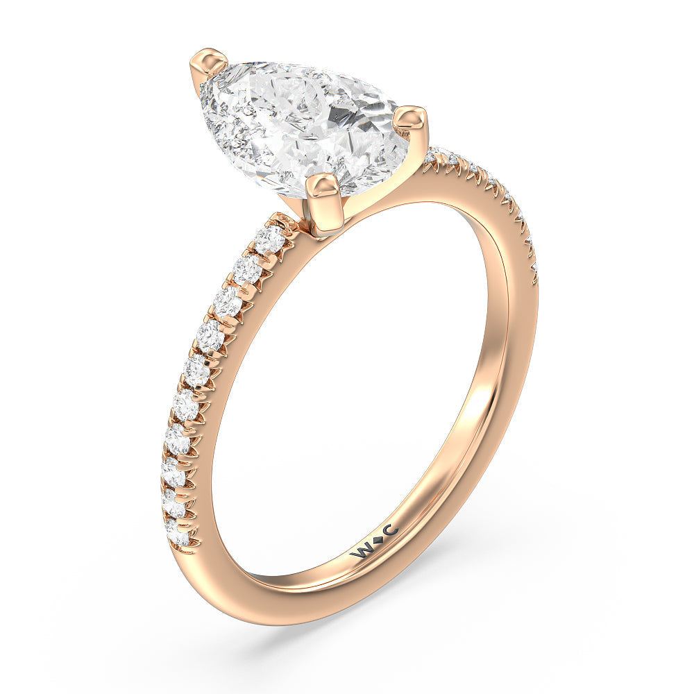 Vela Medi French Set Diamond Engagement Ring with Pear Cut Diamond in 14KT Rose Gold view 3
