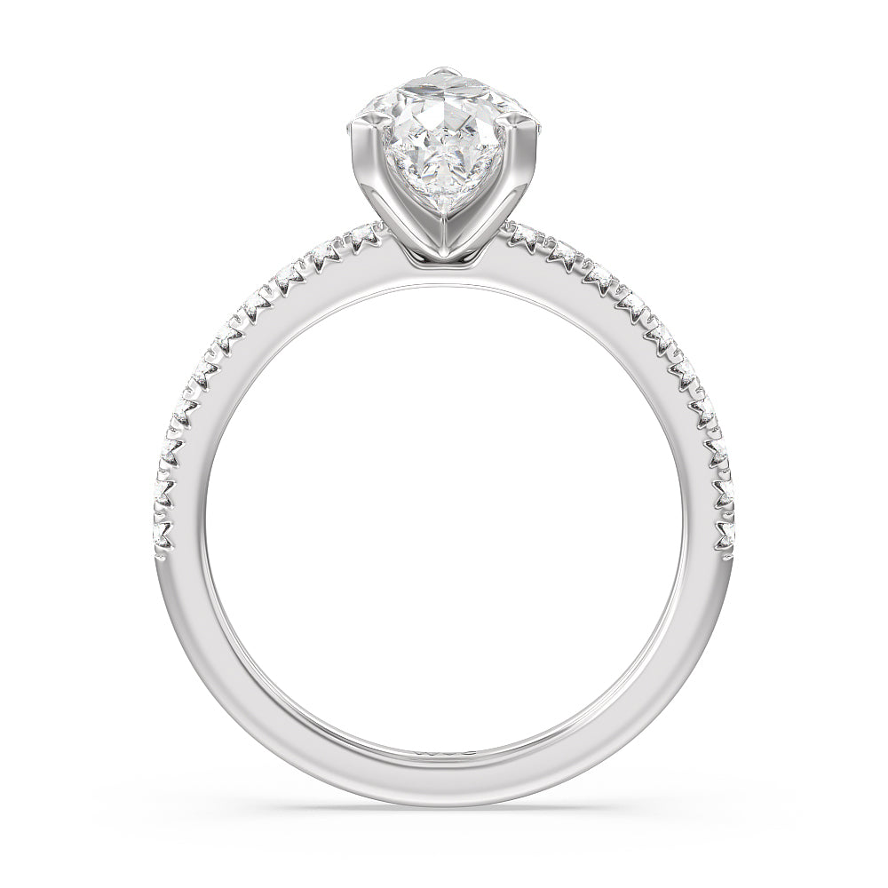 Vela Medi French Set Diamond Engagement Ring with Pear Cut Diamond in 14KT Platinum view 2
