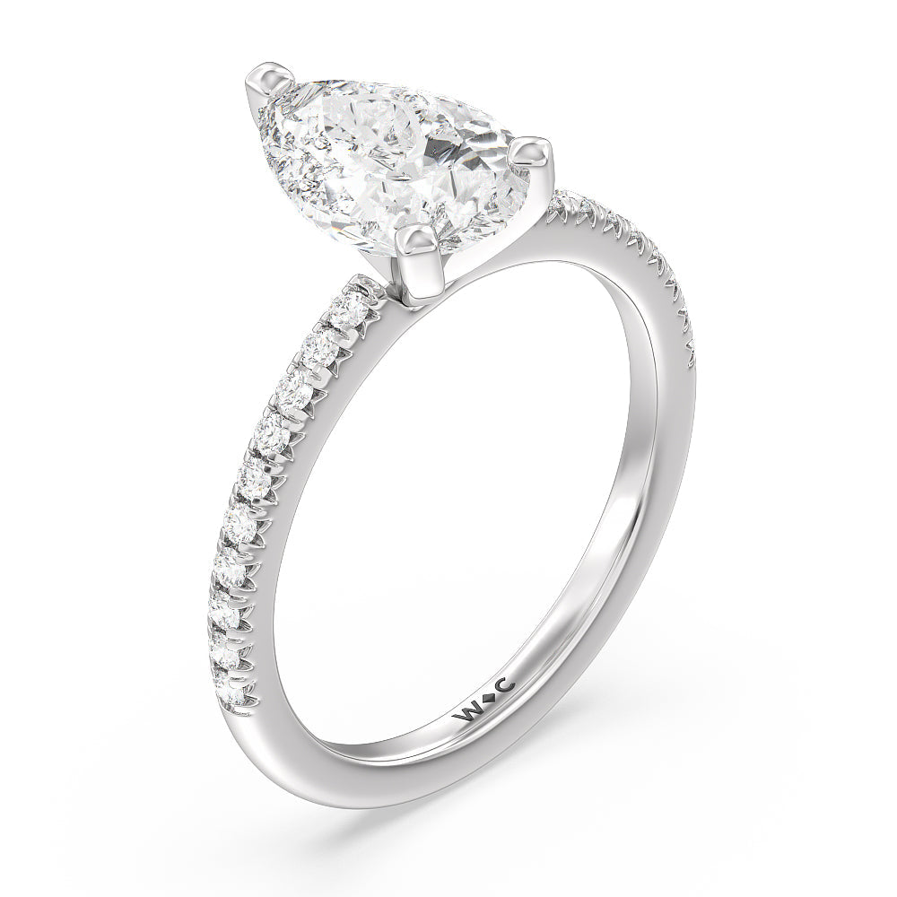 Vela Medi French Set Diamond Engagement Ring with Pear Cut Diamond in 14KT Platinum view 3
