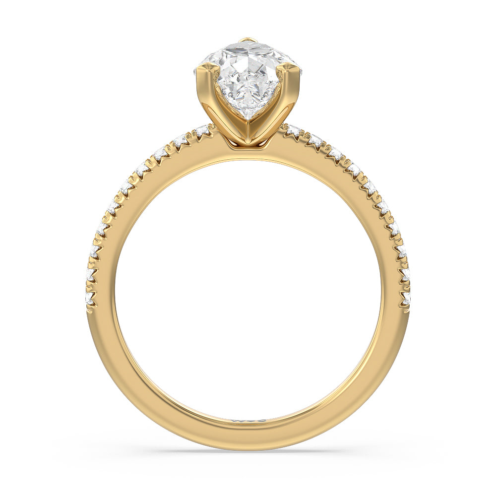 Vela Medi French Set Diamond Engagement Ring with Pear Cut Diamond in 14KT Yellow Gold view 2
