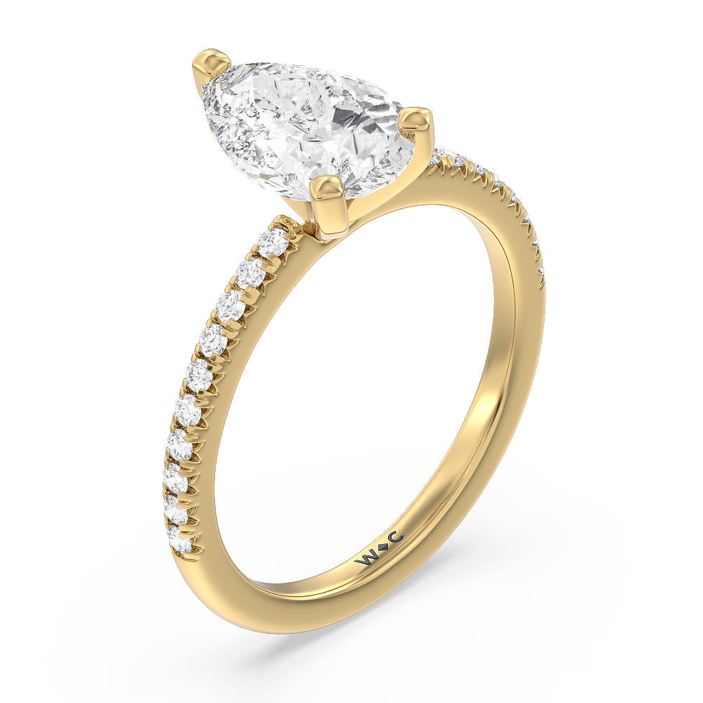 Vela Medi French Set Diamond Engagement Ring with Pear Cut Diamond in 14KT Yellow Gold view 3
