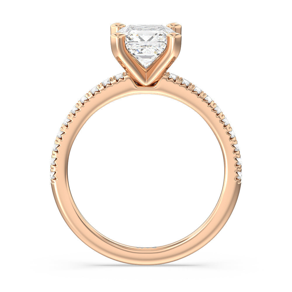 Vela Medi French Set Diamond Engagement Ring with Princess Cut Diamond in 14KT Rose Gold view 2
