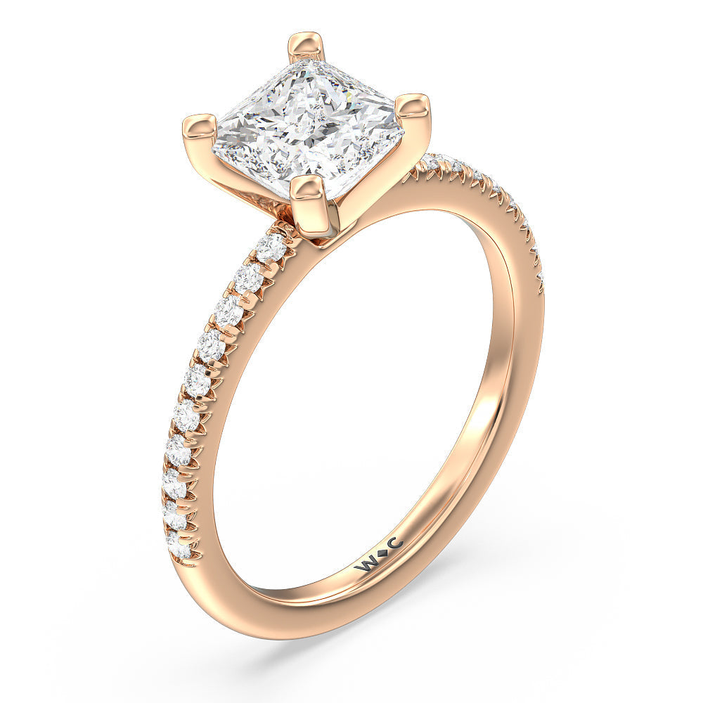 Vela Medi French Set Diamond Engagement Ring with Princess Cut Diamond in 14KT Rose Gold view 3
