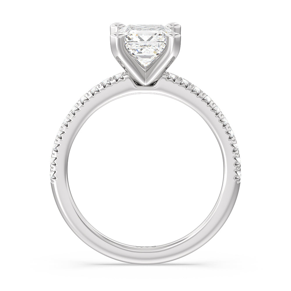 Vela Medi French Set Diamond Engagement Ring with Princess Cut Diamond in 14KT Platinum view 2
