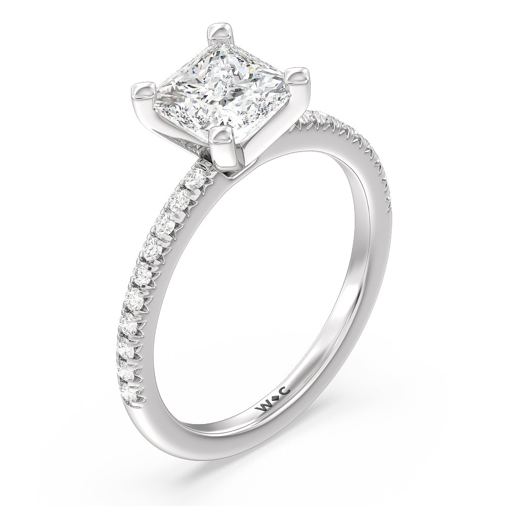 Vela Medi French Set Diamond Engagement Ring with Princess Cut Diamond in 14KT Platinum view 3
