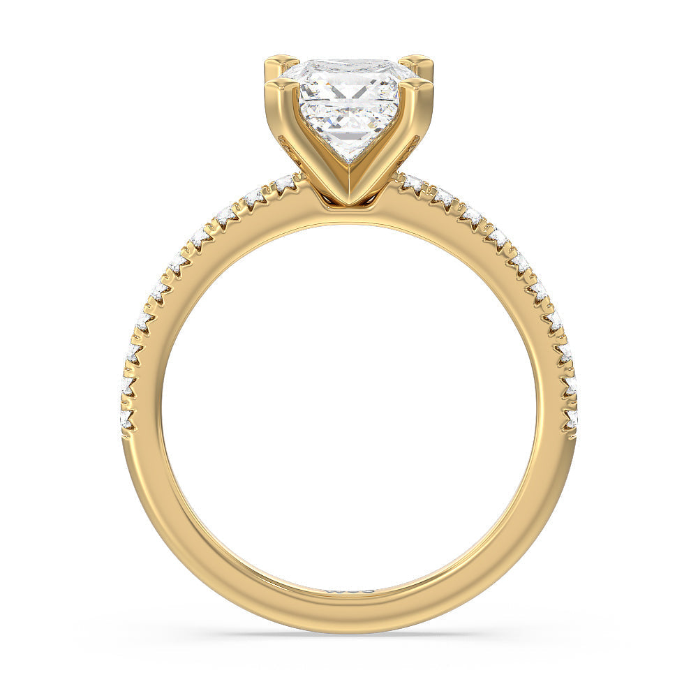Vela Medi French Set Diamond Engagement Ring with Princess Cut Diamond in 14KT Yellow Gold view 2
