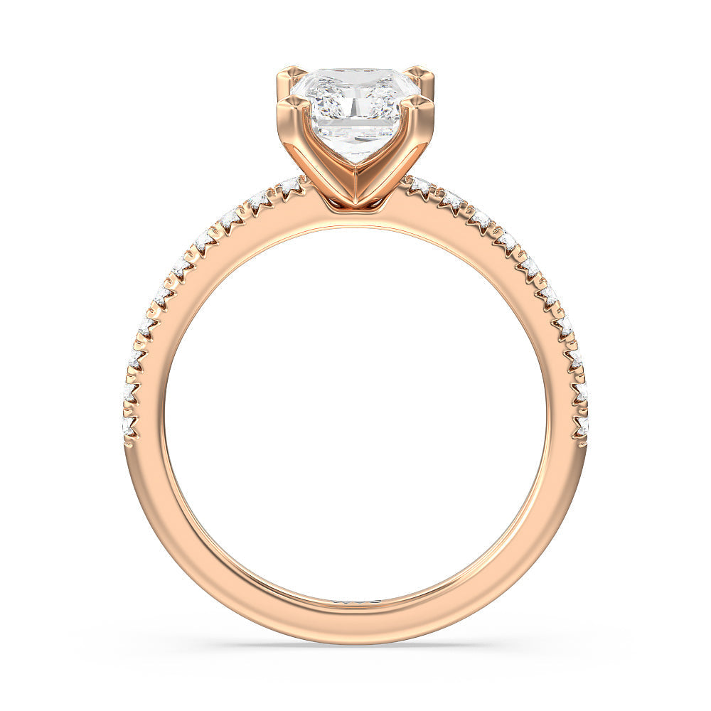 Vela Medi French Set Diamond Engagement Ring with Radiant Cut Diamond in 14KT Rose Gold view 2
