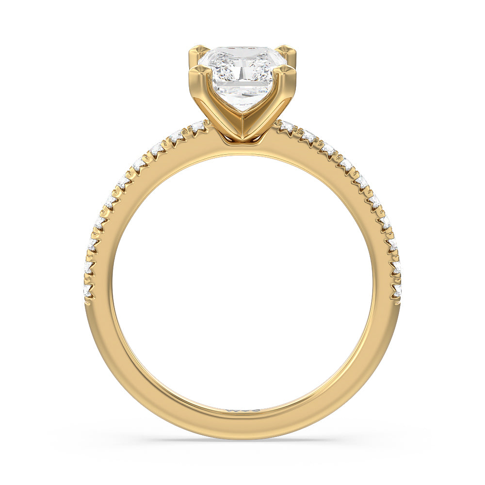 Vela Medi French Set Diamond Engagement Ring with Radiant Cut Diamond in 14KT Yellow Gold view 2

