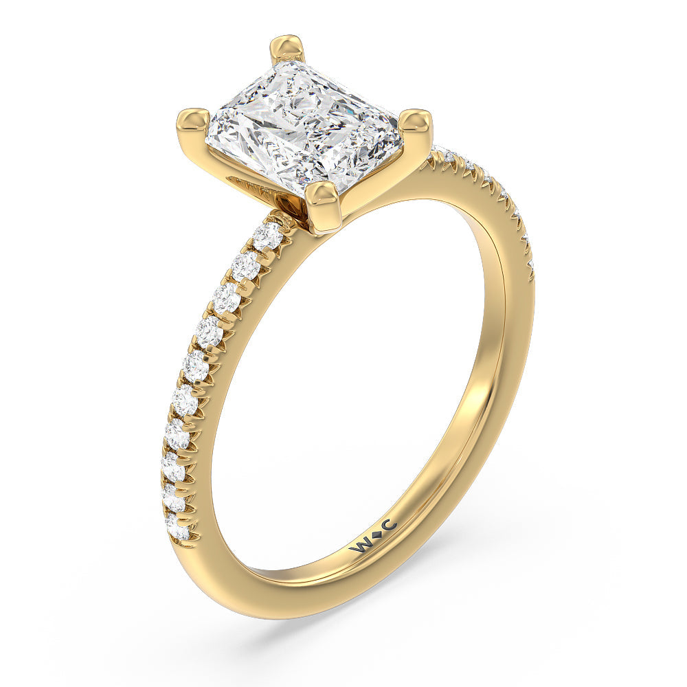 Vela Medi French Set Diamond Engagement Ring with Radiant Cut Diamond in 14KT Yellow Gold view 3
