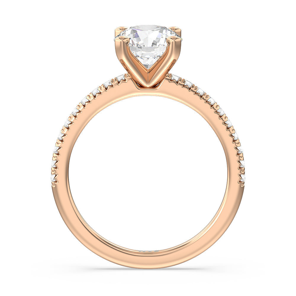 Vela Medi French Set Diamond Engagement Ring with Round Cut Diamond in 14KT Rose Gold view 2

