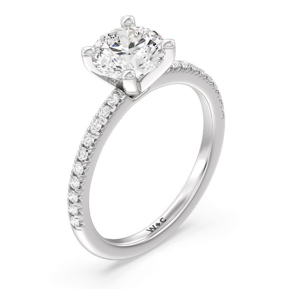 Vela Medi French Set Diamond Engagement Ring with Round Cut Diamond in 14KT Platinum view 3
