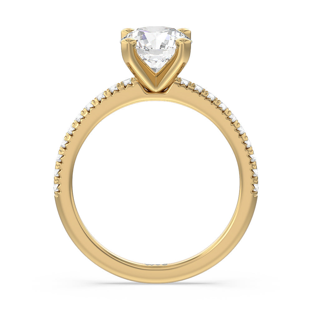 Vela Medi French Set Diamond Engagement Ring with Round Cut Diamond in 14KT Yellow Gold view 2

