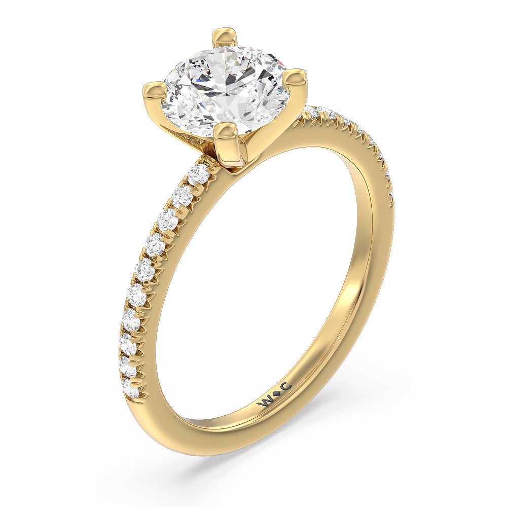 Vela Medi French Set Diamond Engagement Ring with Round Cut Diamond in 14KT Yellow Gold view 3
