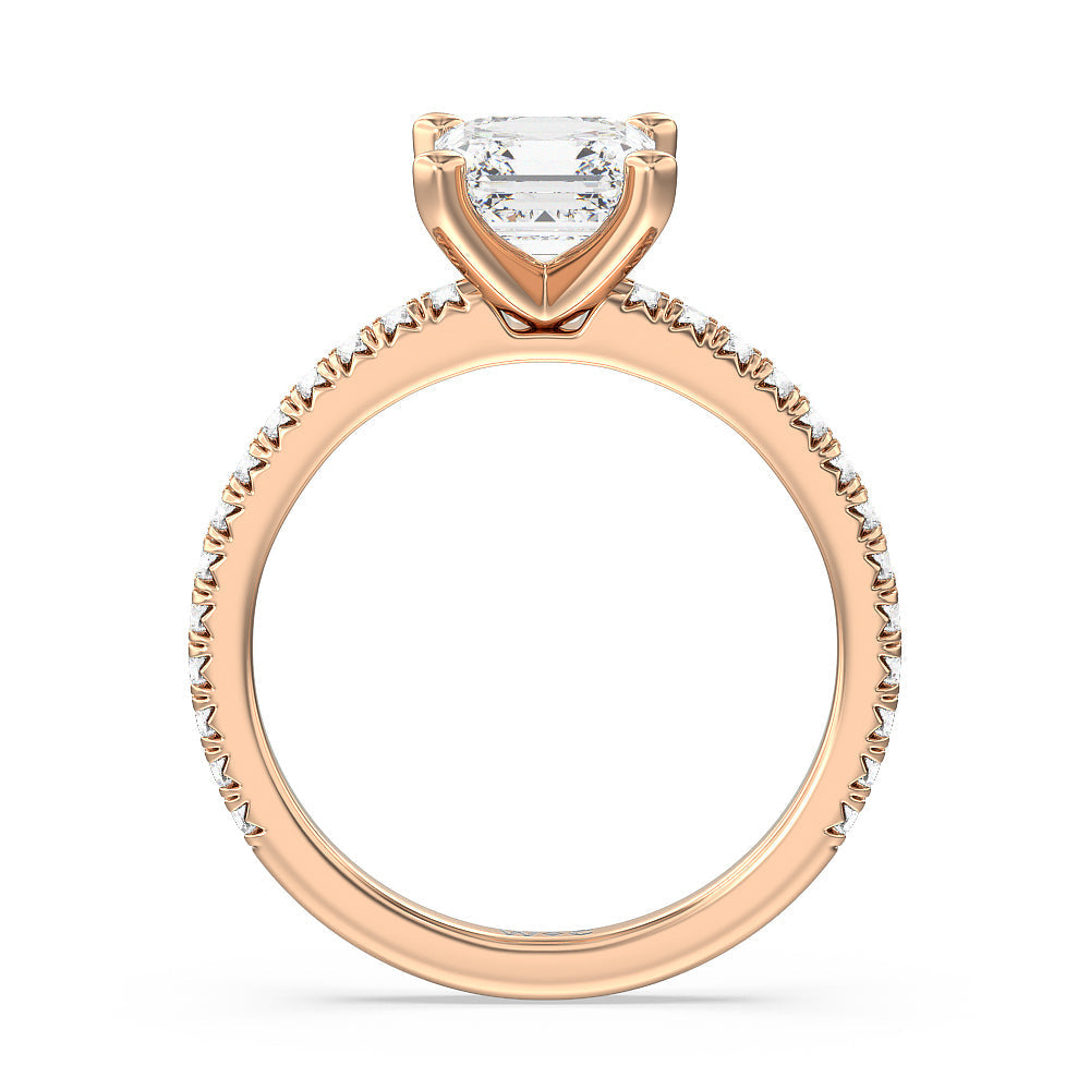 Orion Petite French Set Diamond Engagement Ring with Asscher Cut Diamond in 14KT Rose Gold view 2
