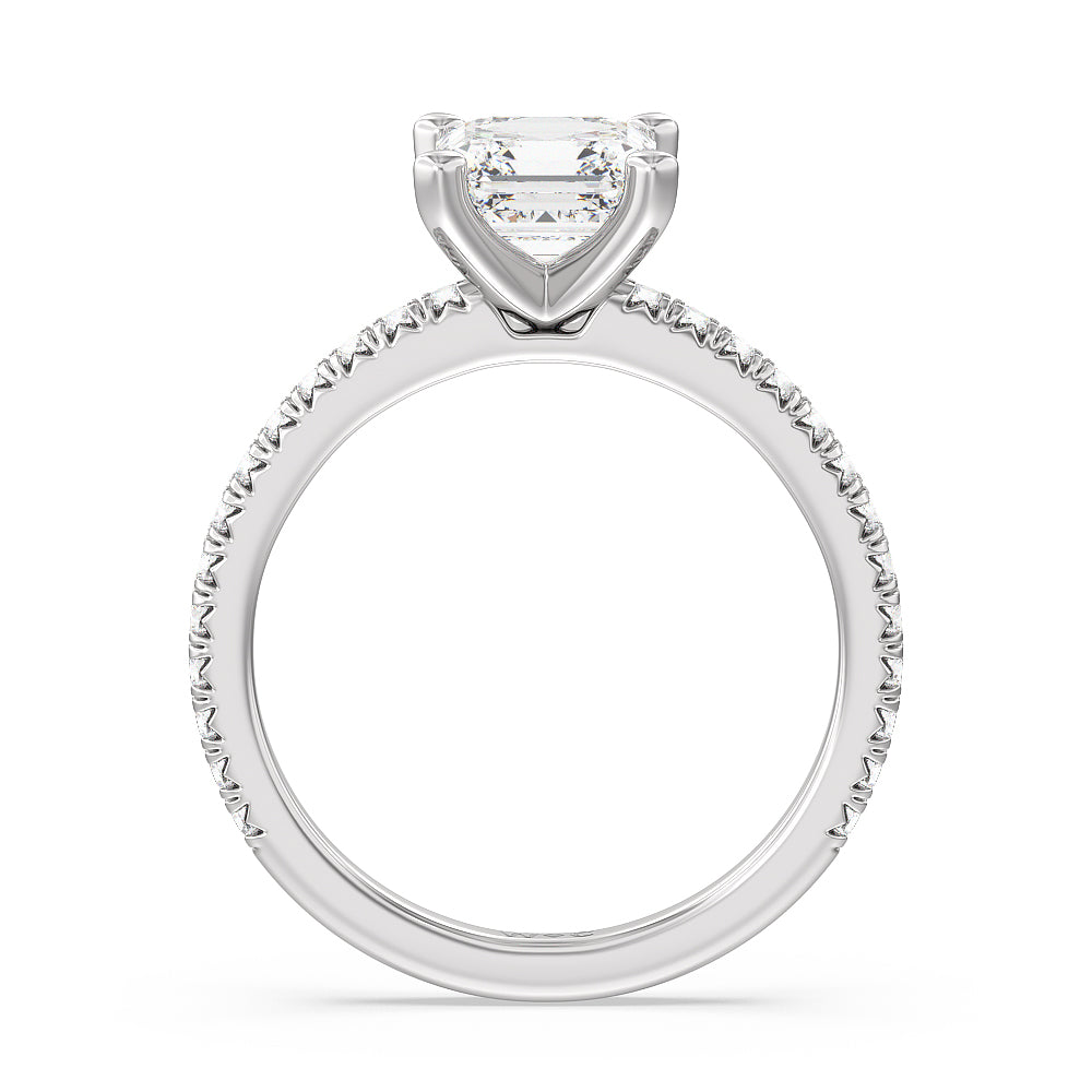 Orion Petite French Set Diamond Engagement Ring with Asscher Cut Diamond in 14KT Platinum view 2
