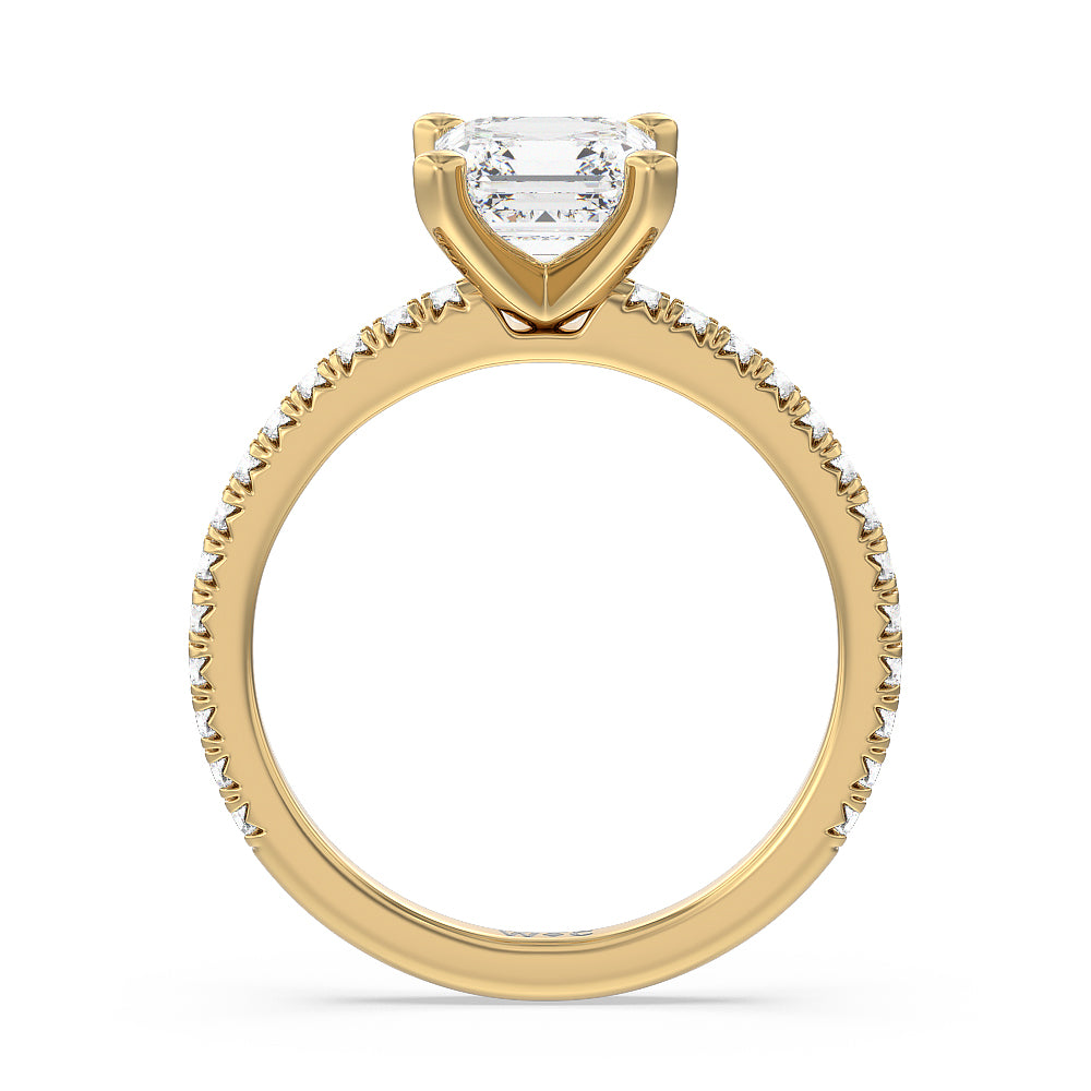 Orion Petite French Set Diamond Engagement Ring with Asscher Cut Diamond in 14KT Yellow Gold view 2
