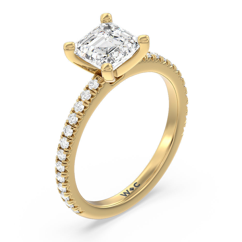 Orion Petite French Set Diamond Engagement Ring with Asscher Cut Diamond in 14KT Yellow Gold view 3
