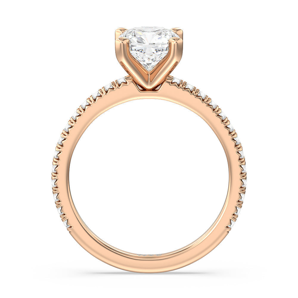 Orion Petite French Set Diamond Engagement Ring with Cushion Cut Diamond in 14KT Rose Gold view 2
