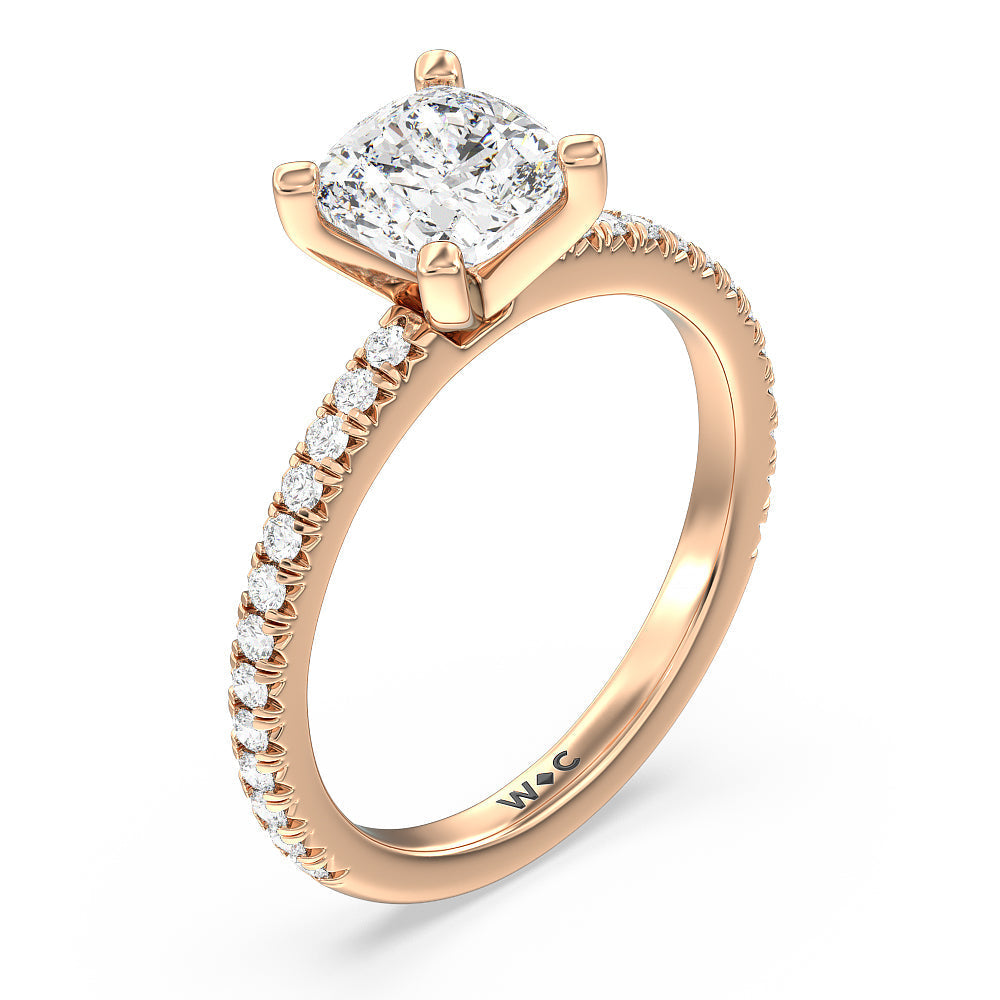 Orion Petite French Set Diamond Engagement Ring with Cushion Cut Diamond in 14KT Rose Gold view 3
