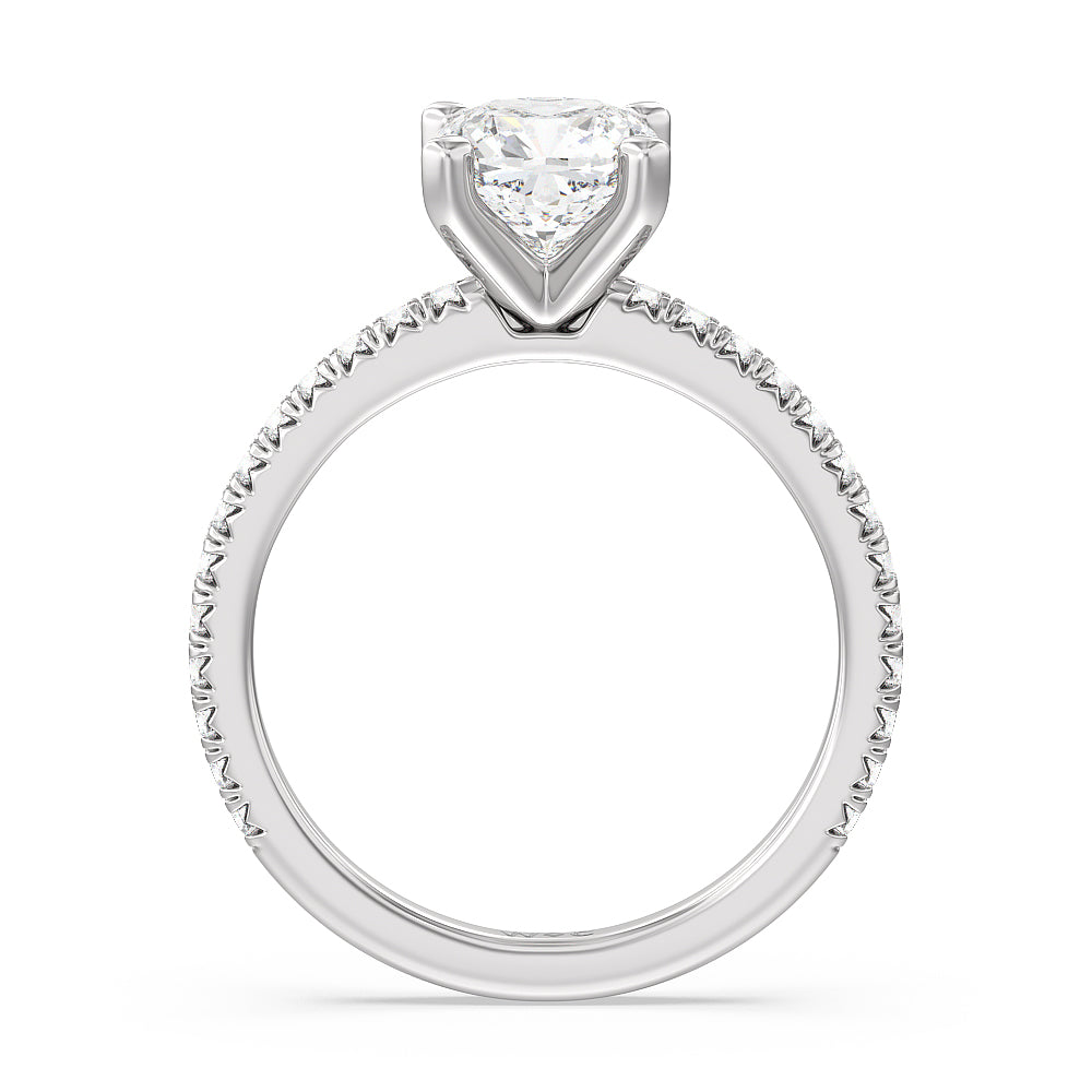 Orion Petite French Set Diamond Engagement Ring with Cushion Cut Diamond in 14KT Platinum view 2

