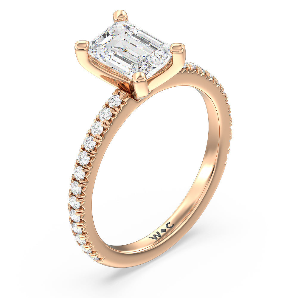 Orion Petite French Set Diamond Engagement Ring with Emerald Cut Diamond in 14KT Rose Gold view 3
