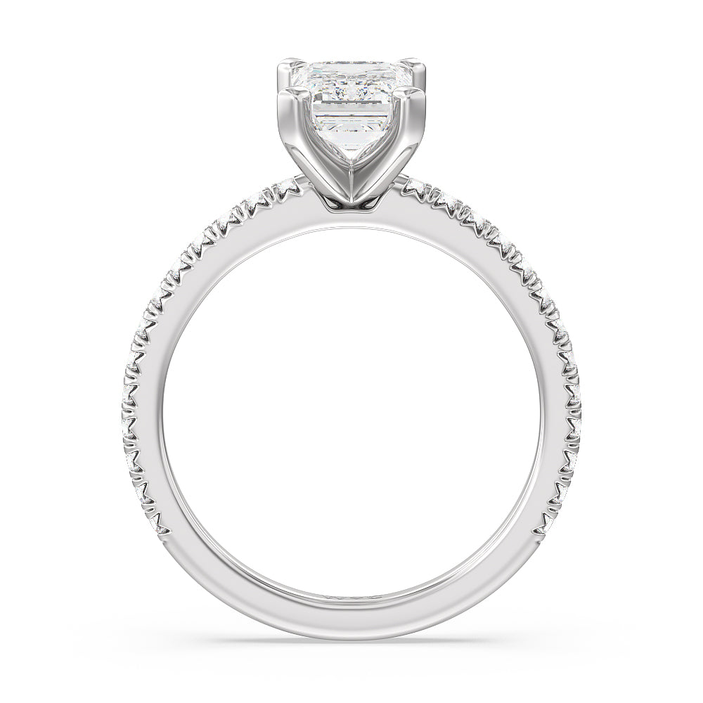 Orion Petite French Set Diamond Engagement Ring with Emerald Cut Diamond in 14KT Platinum view 2

