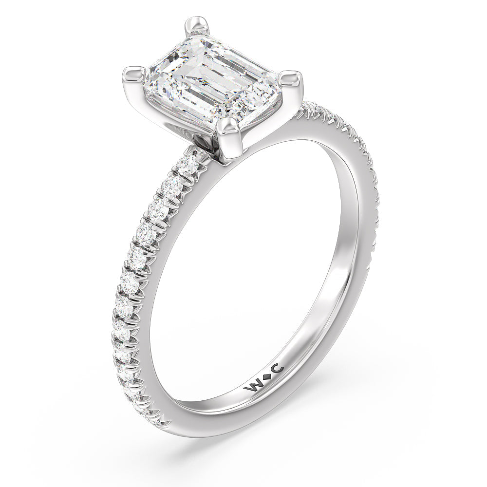 Orion Petite French Set Diamond Engagement Ring with Emerald Cut Diamond in 14KT Platinum view 3
