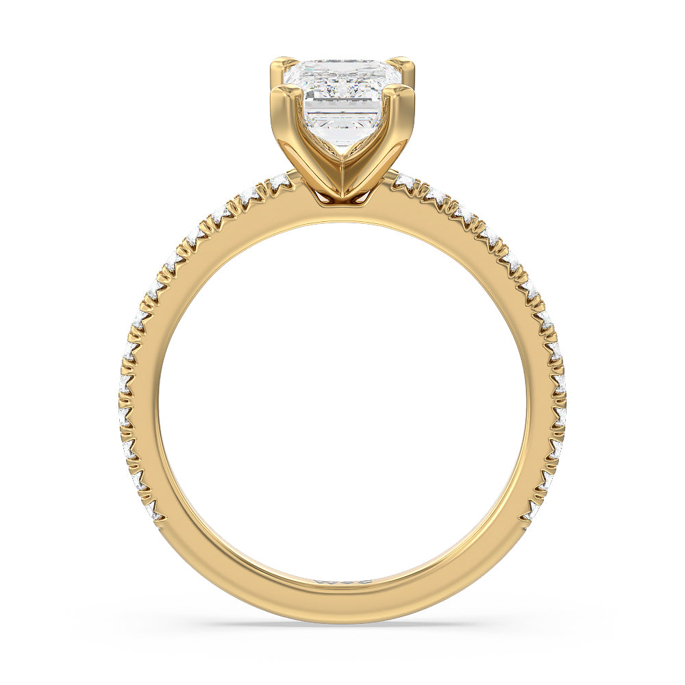 Orion Petite French Set Diamond Engagement Ring with Emerald Cut Diamond in 14KT Yellow Gold view 2

