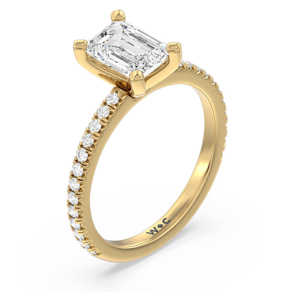 Orion Petite French Set Diamond Engagement Ring with Emerald Cut Diamond in 14KT Yellow Gold view 3
