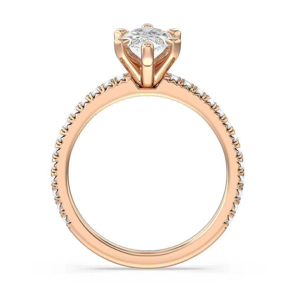 Orion Petite French Set Diamond Engagement Ring with Marquise Cut Diamond in 14KT Rose Gold view 2
