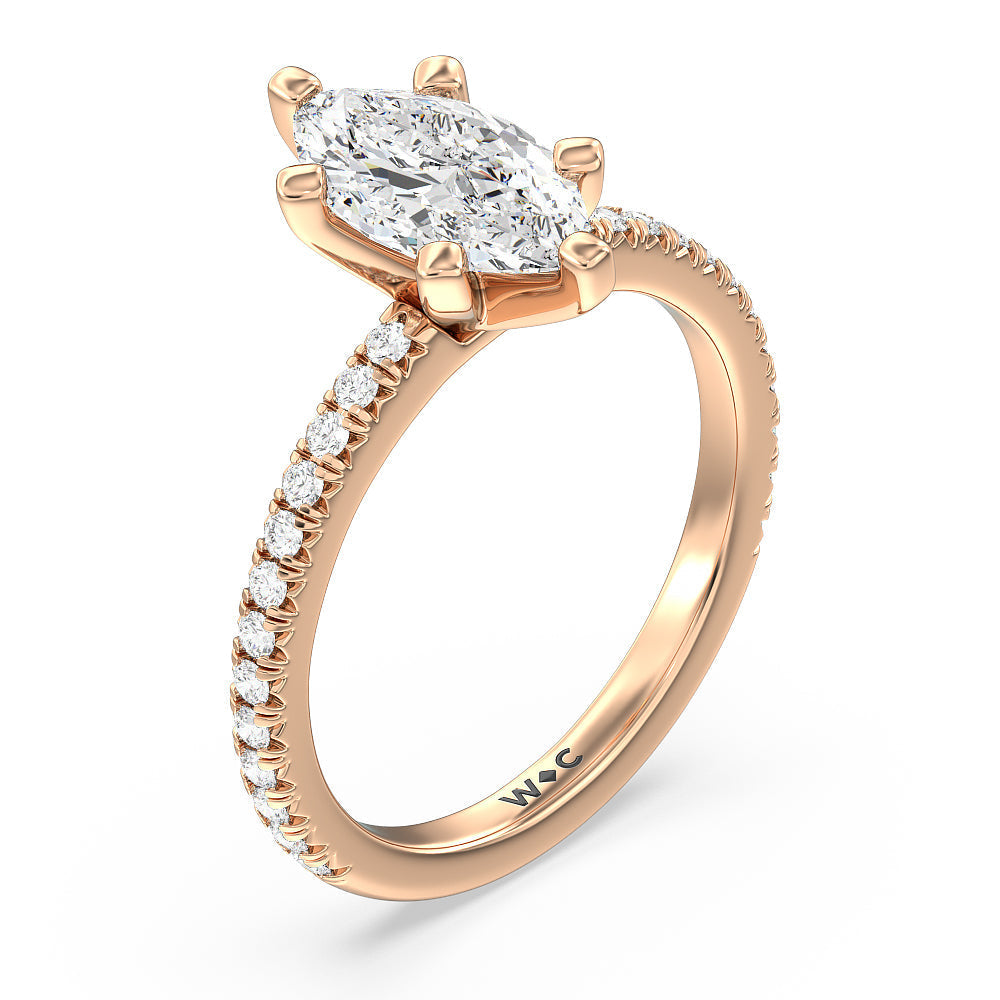 Orion Petite French Set Diamond Engagement Ring with Marquise Cut Diamond in 14KT Rose Gold view 3

