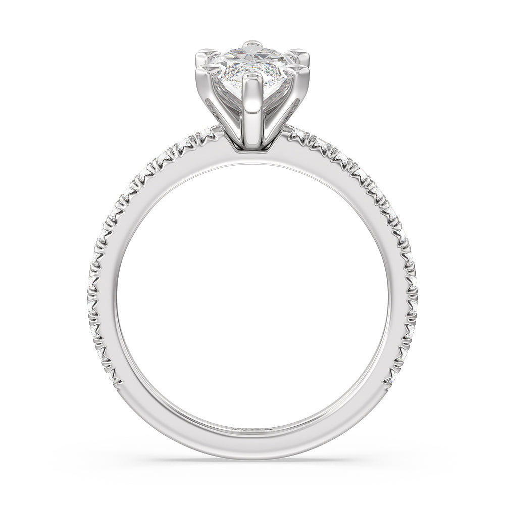 Orion Petite French Set Diamond Engagement Ring with Marquise Cut Diamond in 14KT Platinum view 2
