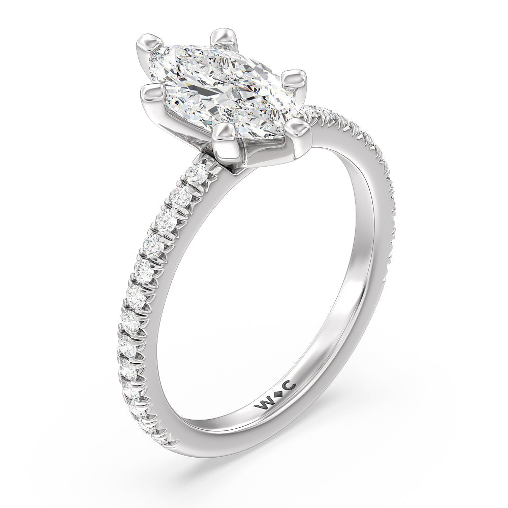 Orion Petite French Set Diamond Engagement Ring with Marquise Cut Diamond in 14KT Platinum view 3
