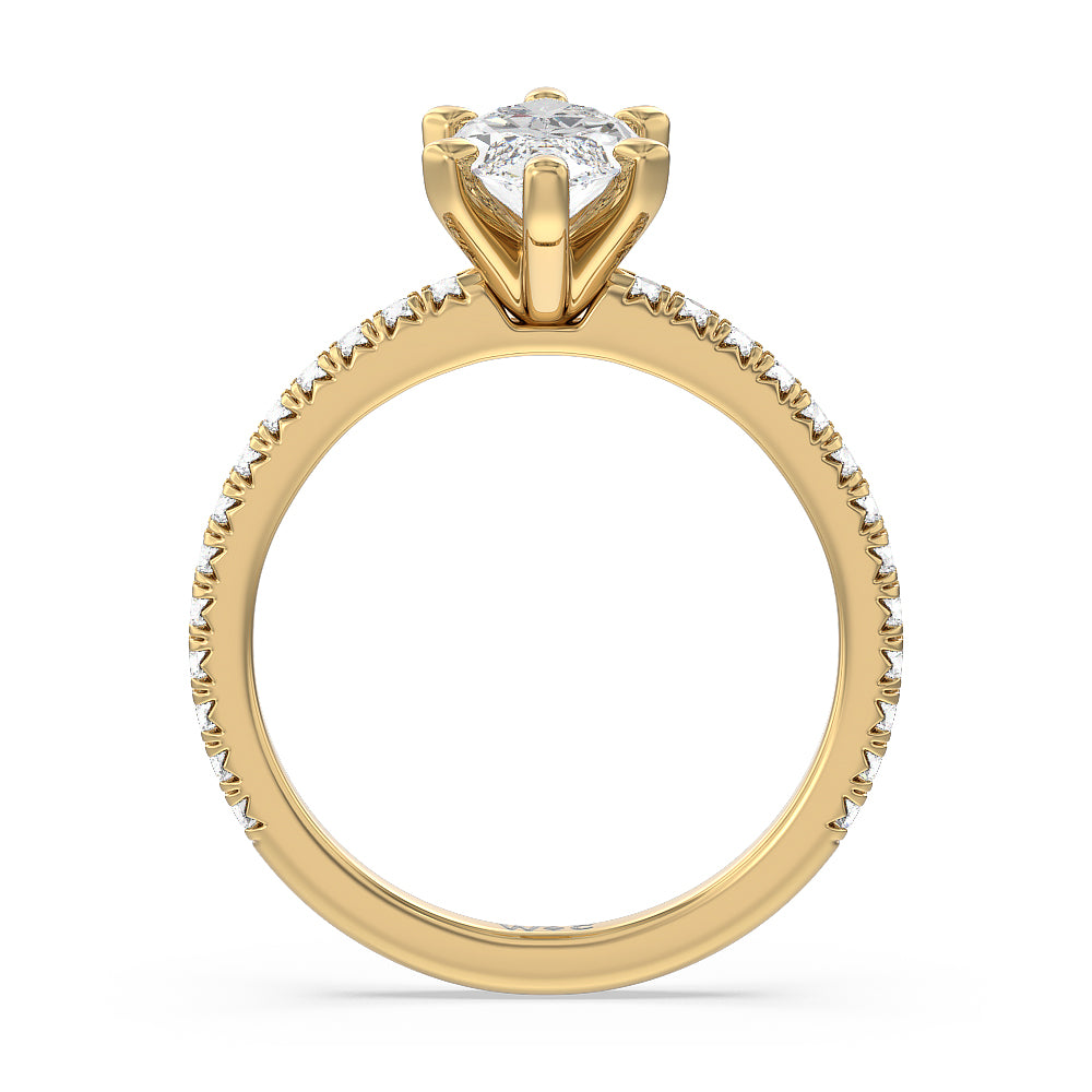 Orion Petite French Set Diamond Engagement Ring with Marquise Cut Diamond in 14KT Yellow Gold view 2
