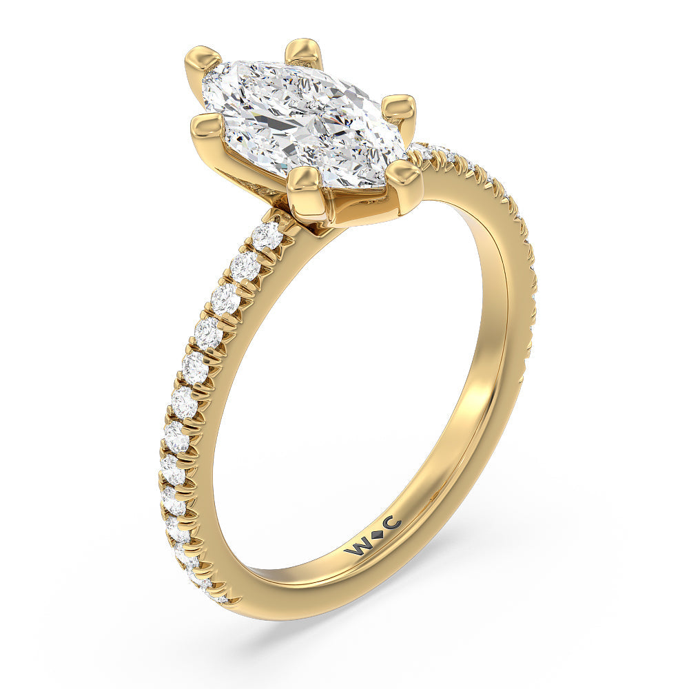 Orion Petite French Set Diamond Engagement Ring with Marquise Cut Diamond in 14KT Yellow Gold view 3
