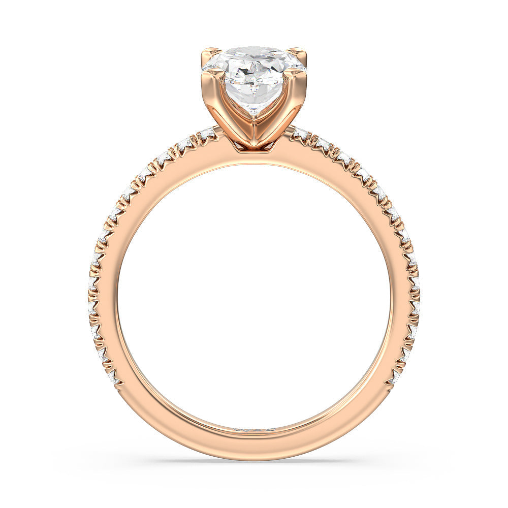 Orion Petite French Set Diamond Engagement Ring with Oval Cut Diamond in 14KT Rose Gold view 2
