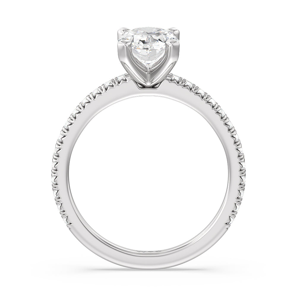 Orion Petite French Set Diamond Engagement Ring with Oval Cut Diamond in 14KT Platinum view 2
