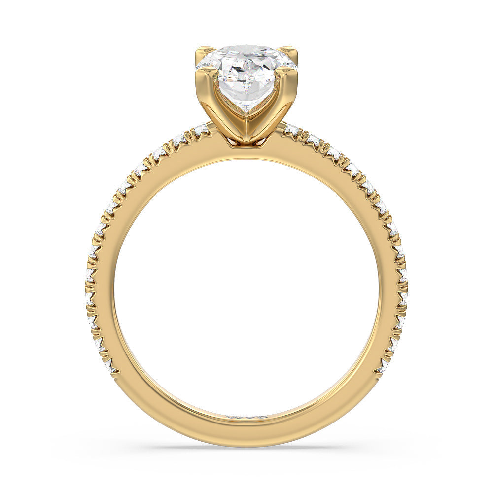 Orion Petite French Set Diamond Engagement Ring with Oval Cut Diamond in 14KT Yellow Gold view 2
