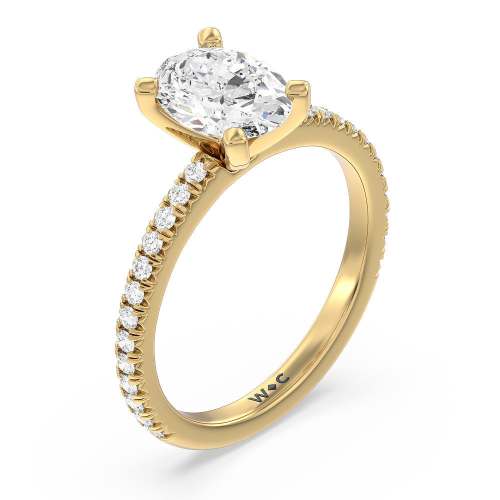 Orion Petite French Set Diamond Engagement Ring with Oval Cut Diamond in 14KT Yellow Gold view 3
