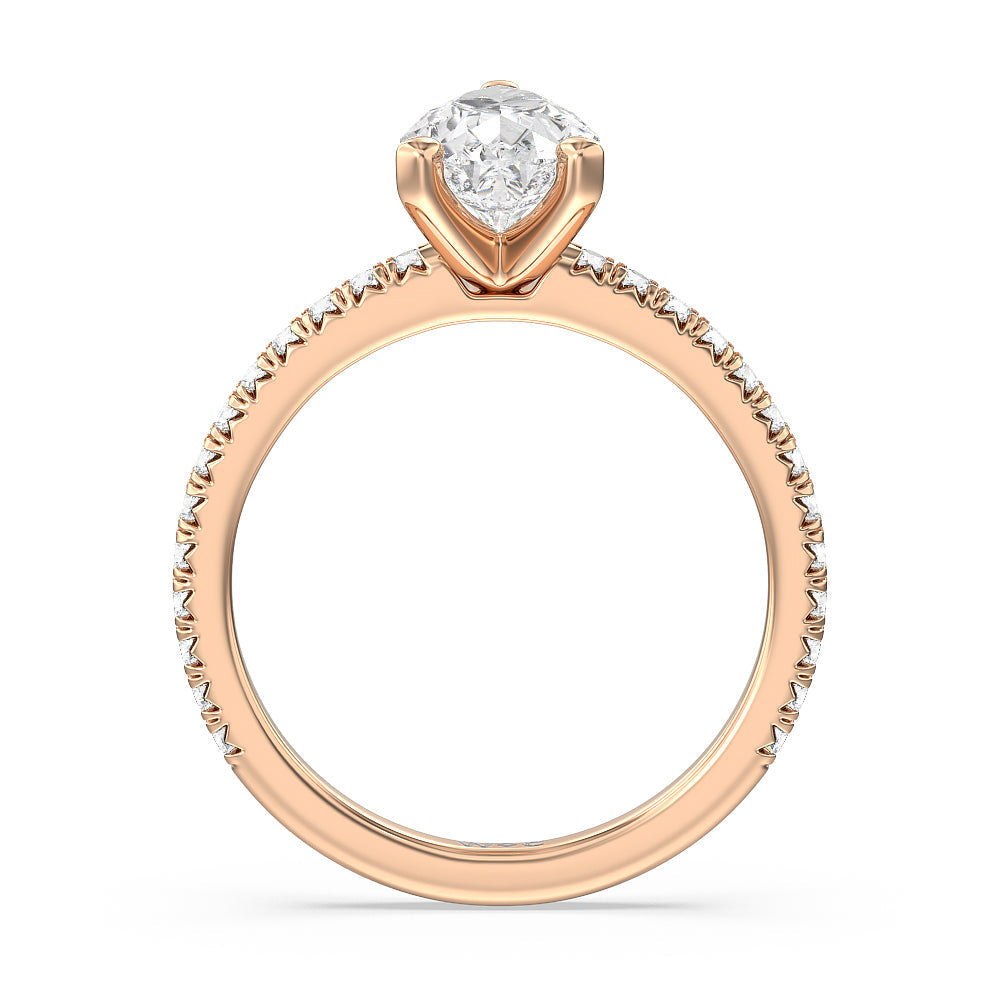 Orion Petite French Set Diamond Engagement Ring with Pear Cut Diamond in 14KT Rose Gold view 2
