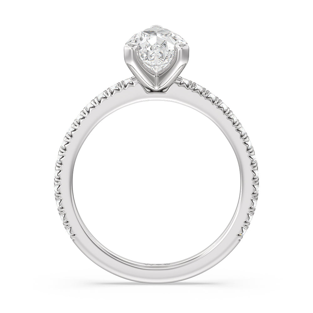 Orion Petite French Set Diamond Engagement Ring with Pear Cut Diamond in 14KT Platinum view 2
