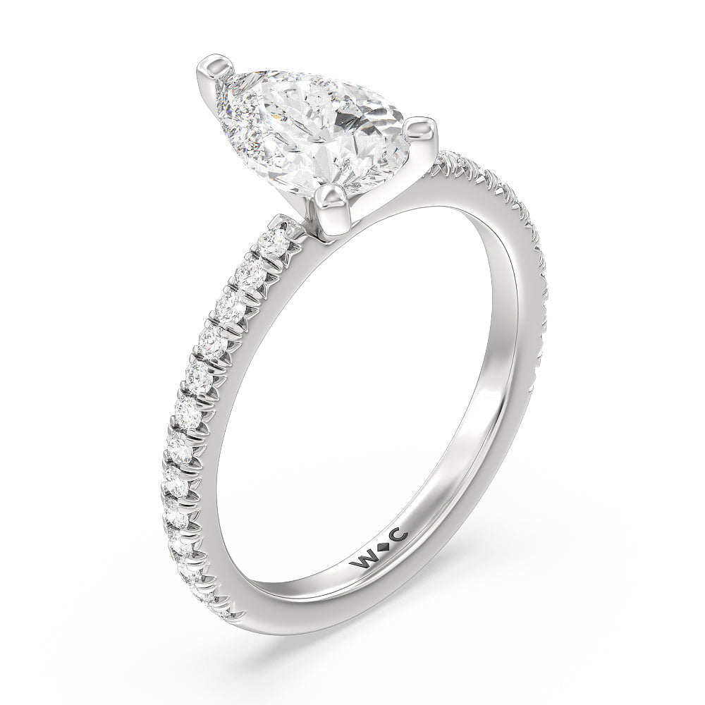 Orion Petite French Set Diamond Engagement Ring with Pear Cut Diamond in 14KT Platinum view 3
