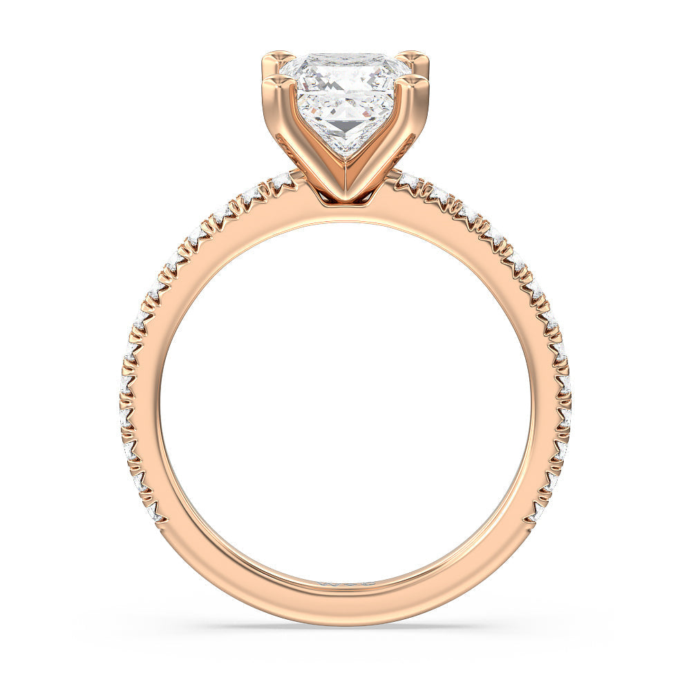 Orion Petite French Set Diamond Engagement Ring with Princess Cut Diamond in 14KT Rose Gold view 2
