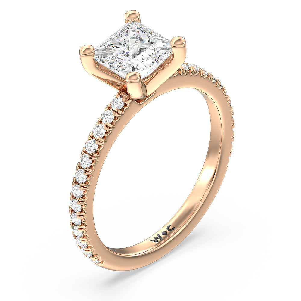 Orion Petite French Set Diamond Engagement Ring with Princess Cut Diamond in 14KT Rose Gold view 3
